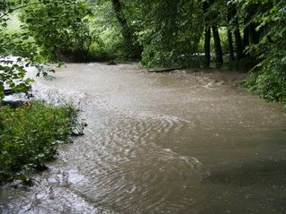 Záplavy 2.6.2010 - vylitý potok od Jasenné - paseky Výpusta